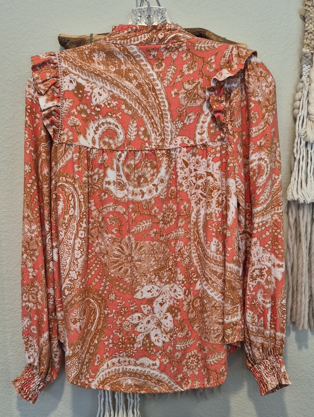 Kivari Casablanca Floral Paisley Ruffled Pleated Lace Detail Top, Size 4 - Picture 2 of 11